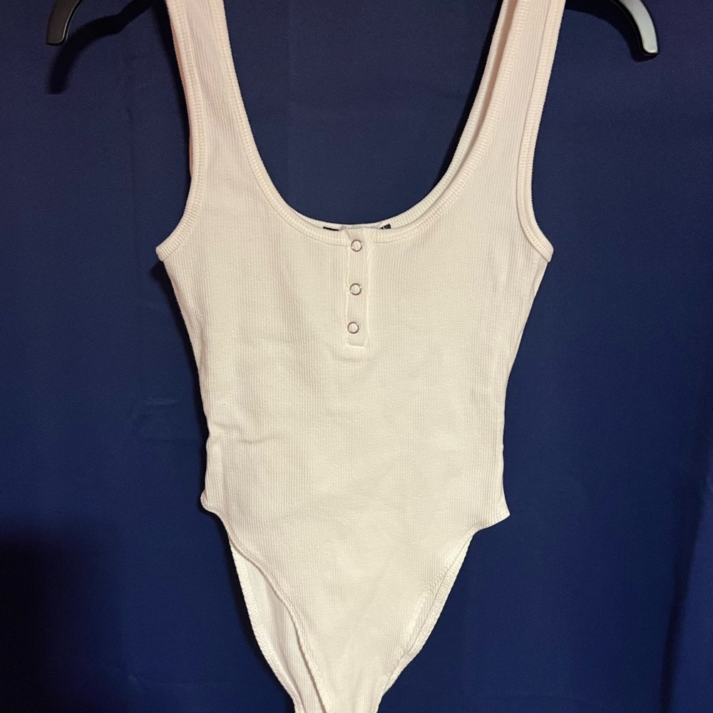 Forever 21 White Ribbed Bodysuit